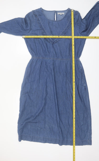 Red Herring Women's Blue Chambray Ruffle Fit & Flare Dress Size 16
