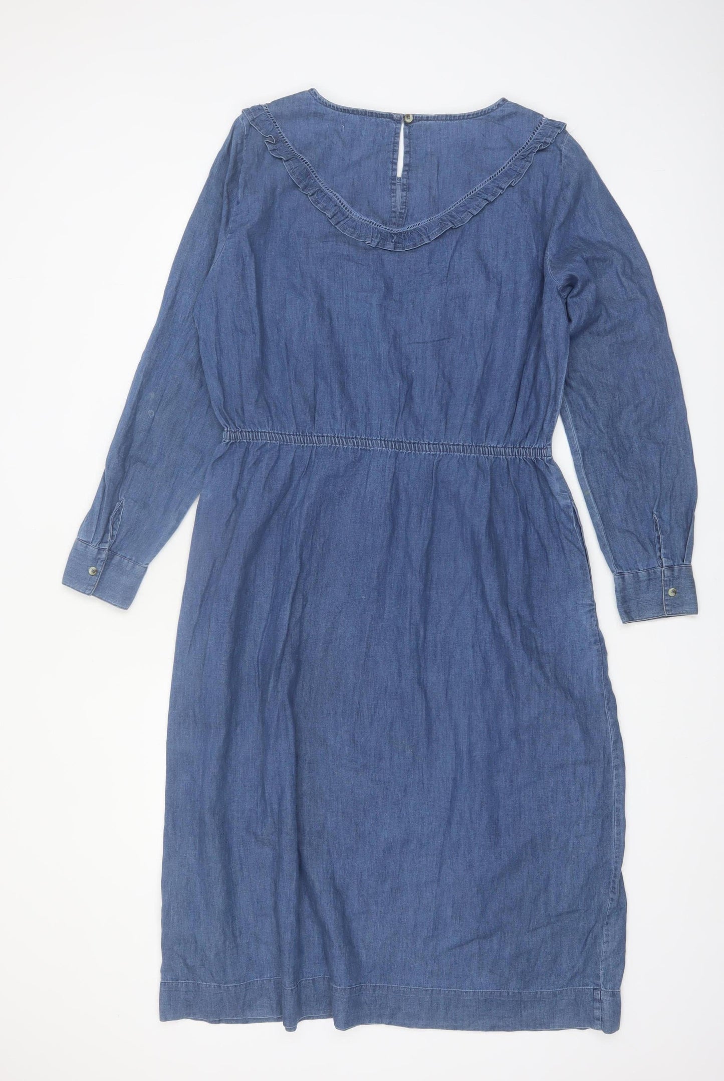Red Herring Women's Blue Chambray Ruffle Fit & Flare Dress Size 16