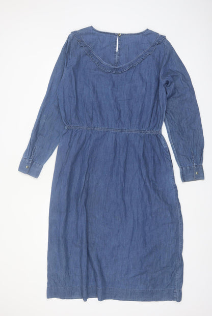 Red Herring Women's Blue Chambray Ruffle Fit & Flare Dress Size 16