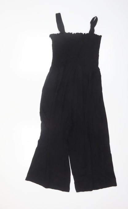 New Look Petite Women's Black Cotton Jumpsuit Size 10 Wide-Leg