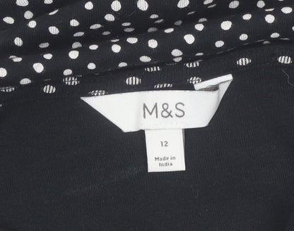 Marks and Spencer Womens Black Polka Dot Cotton Tunic Blouse Size 12