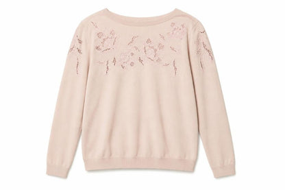 Wallis Women Pink Floral Embroidered Knit Pullover Jumper UK 12