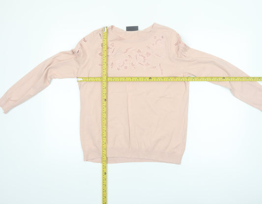 Wallis Women Pink Floral Embroidered Knit Pullover Jumper UK 12