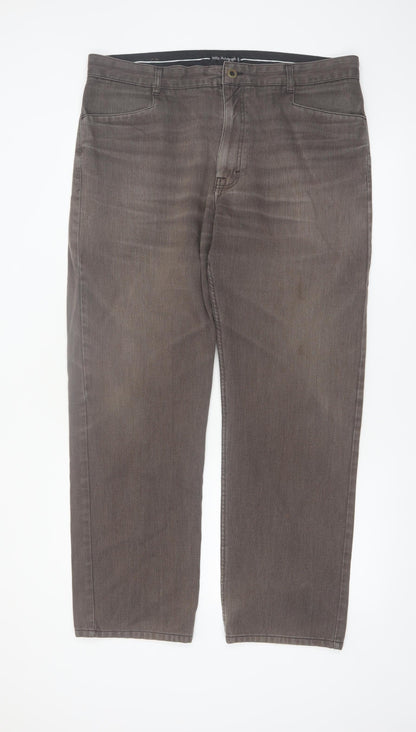 Marks and Spencer Men's Brown Straight Denim Jeans 38W 31L Regular Fit