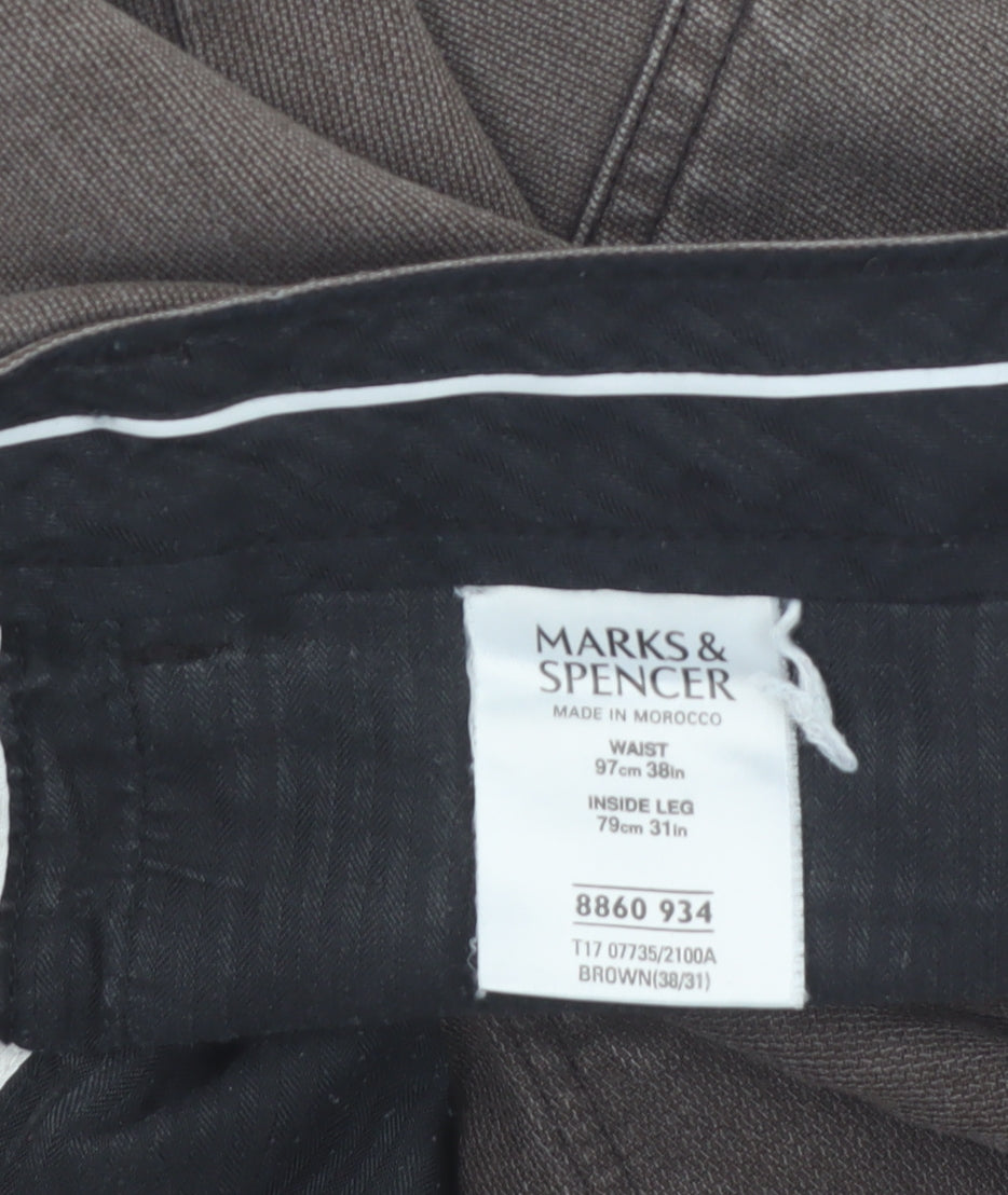 Marks and Spencer Men's Brown Straight Denim Jeans 38W 31L Regular Fit