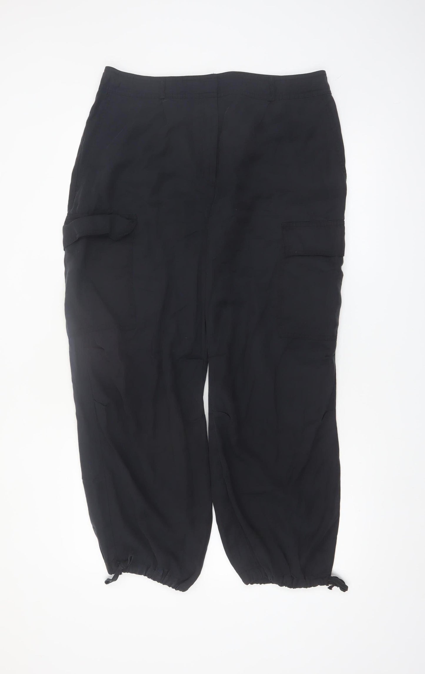 Marks and Spencer Womens Black Cargo Trousers Size 16 Short Modal Blend
