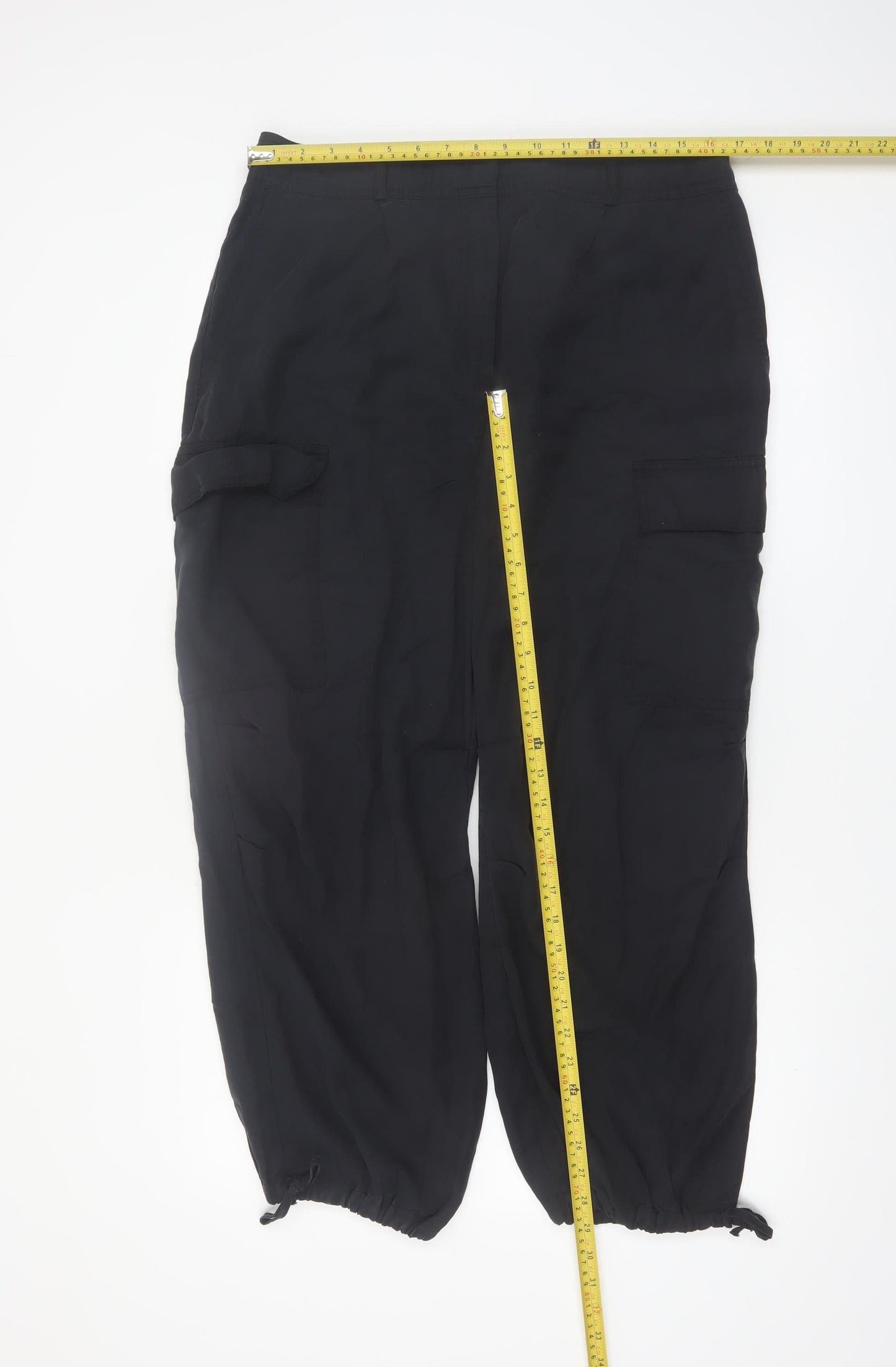 Marks and Spencer Womens Black Cargo Trousers Size 16 Short Modal Blend