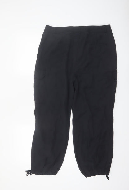 Marks and Spencer Womens Black Cargo Trousers Size 16 Short Modal Blend