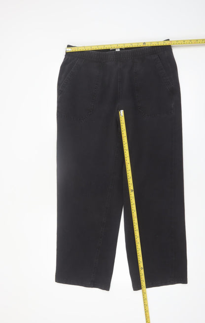 Marks and Spencer Women's Black Size 14 Regular Stretch Cotton Straight Trousers