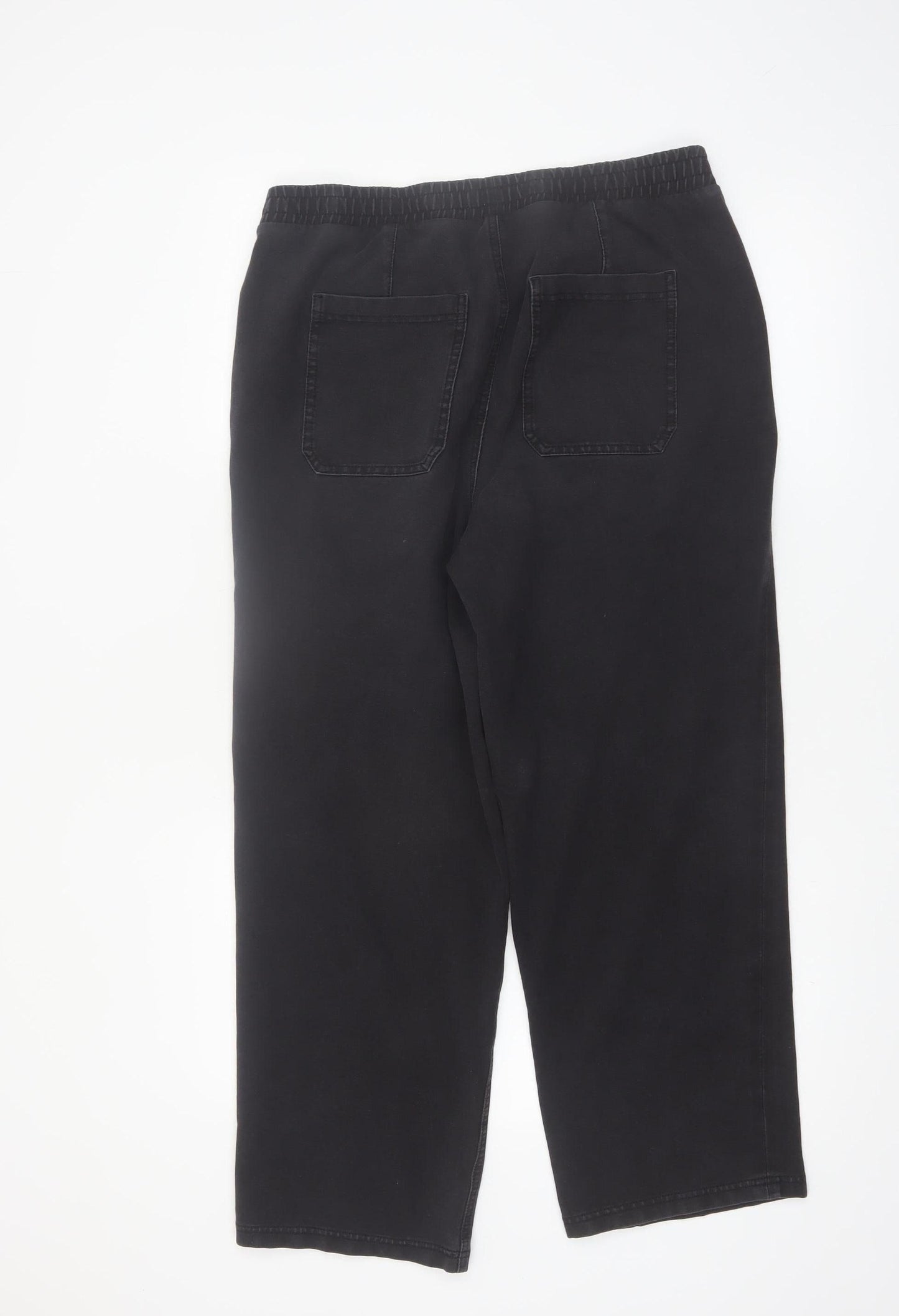 Marks and Spencer Women's Black Size 14 Regular Stretch Cotton Straight Trousers