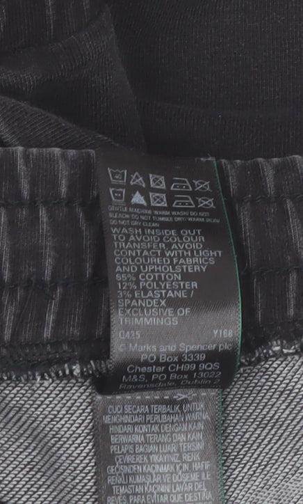 Marks and Spencer Women's Black Size 14 Regular Stretch Cotton Straight Trousers