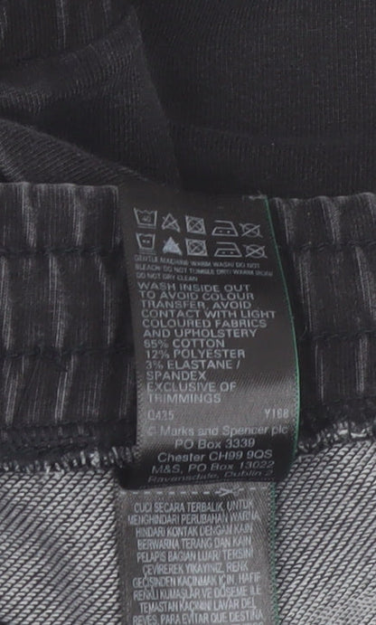 Marks and Spencer Women's Black Size 14 Regular Stretch Cotton Straight Trousers