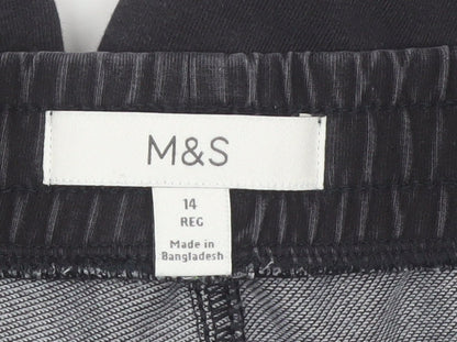 Marks and Spencer Women's Black Size 14 Regular Stretch Cotton Straight Trousers