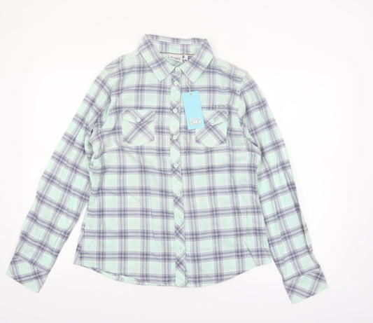Animal Womens Blue Checked Cotton Button-Up Shirt Size 12