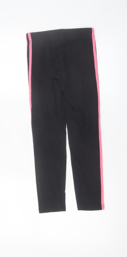 Adidas Girls Black Pink Stripe Ankle Leggings 9-10 Years Sports Stretch