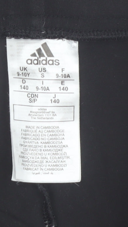 Adidas Girls Black Pink Stripe Ankle Leggings 9-10 Years Sports Stretch