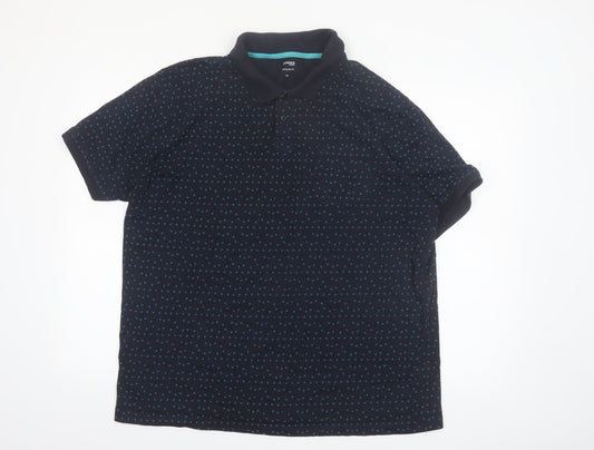 Dunnes Stores Men's Black Geometric Cotton Polo Shirt XL Regular Fit