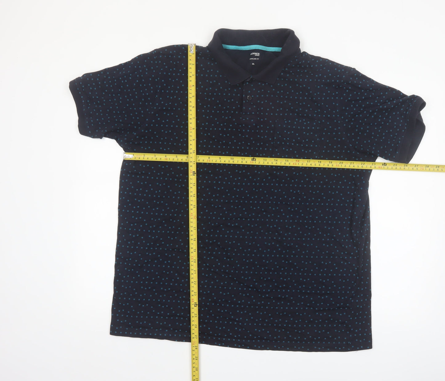 Dunnes Stores Men's Black Geometric Cotton Polo Shirt XL Regular Fit