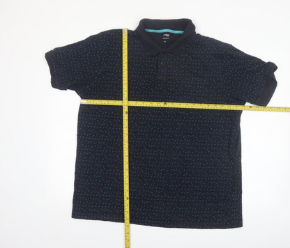 Dunnes Stores Men's Black Geometric Cotton Polo Shirt XL Regular Fit