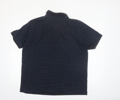 Dunnes Stores Men's Black Geometric Cotton Polo Shirt XL Regular Fit