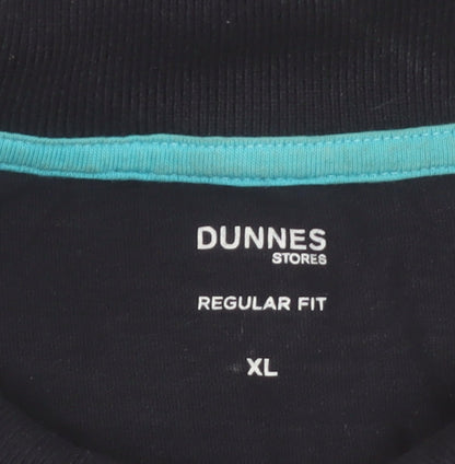 Dunnes Stores Men's Black Geometric Cotton Polo Shirt XL Regular Fit