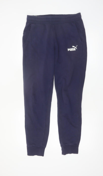Puma Men's Blue Jogger Trousers Size M Elastic Waist Fleece