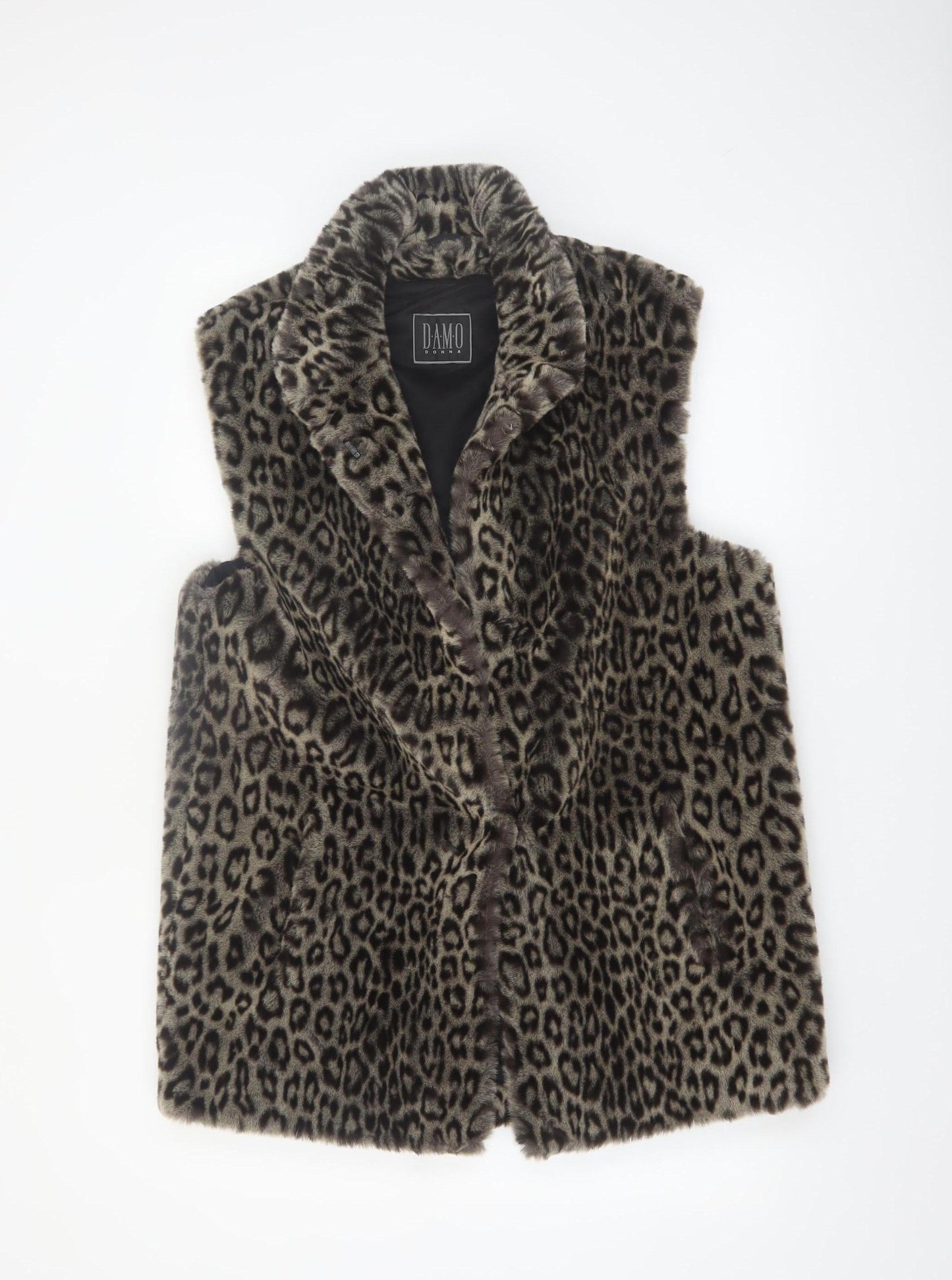 Damo Donna Women's Brown Leopard Faux Fur Waistcoat Size 10
