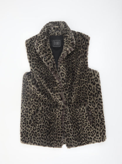Damo Donna Women's Brown Leopard Faux Fur Waistcoat Size 10