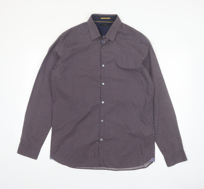 Ted Baker Men’s Blue Geometric Long Sleeve Cotton Shirt Size L
