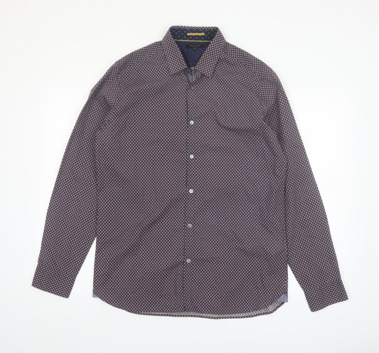 Ted Baker Men’s Blue Geometric Long Sleeve Cotton Shirt Size L