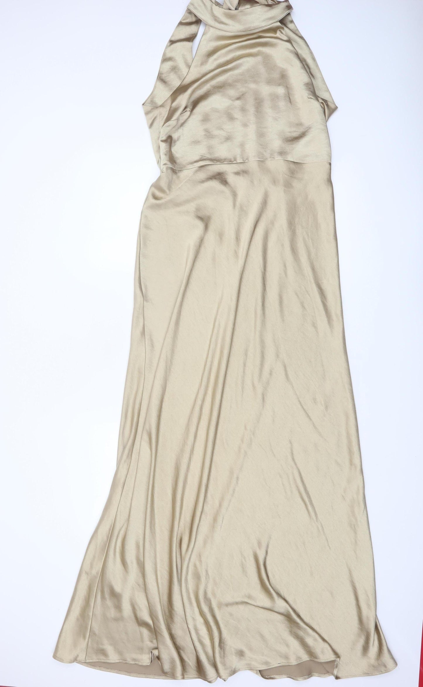 Six Stories Women’s Beige Long Halter Slip Dress UK 14 Elegant Satin