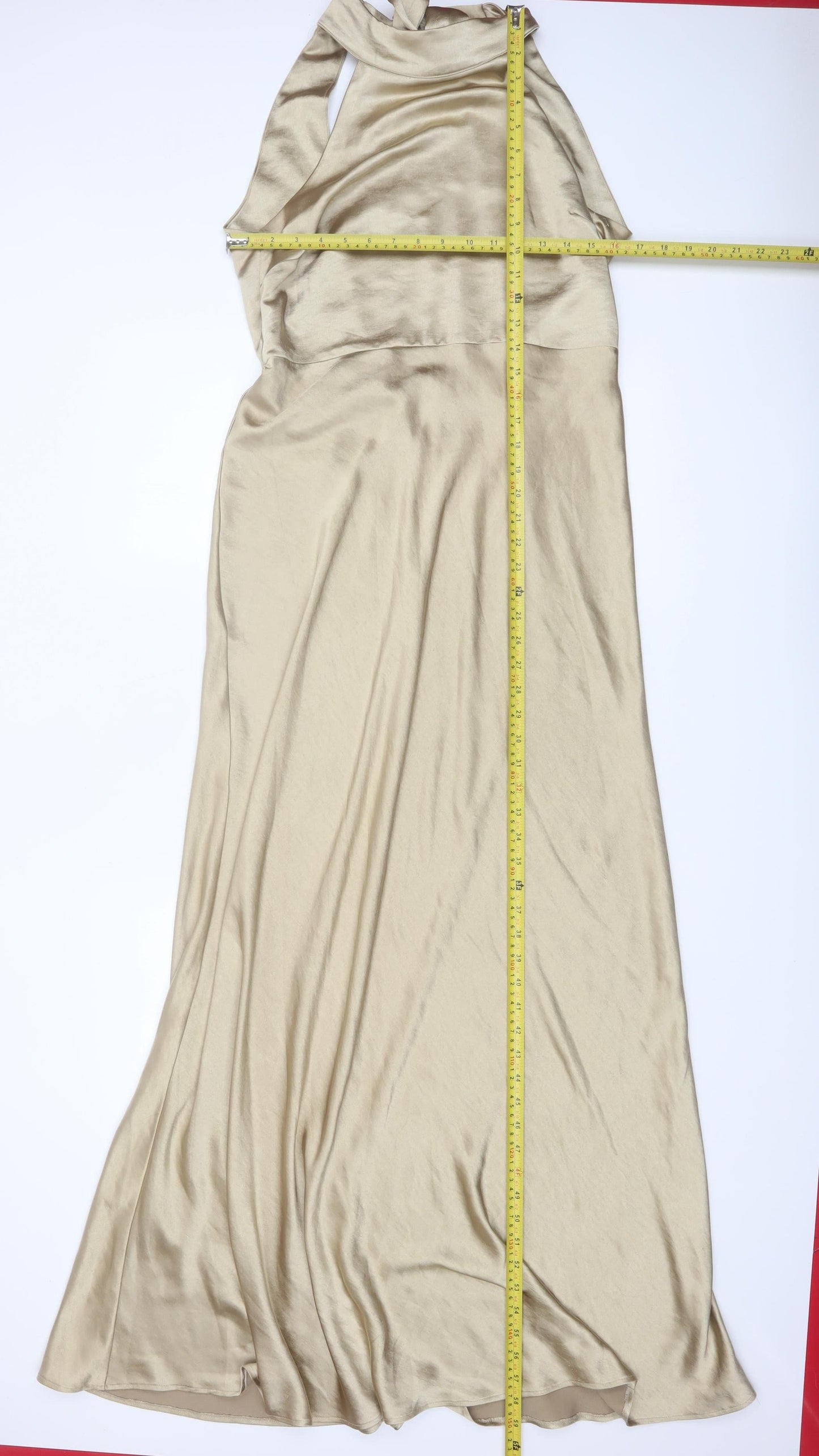 Six Stories Women’s Beige Long Halter Slip Dress UK 14 Elegant Satin