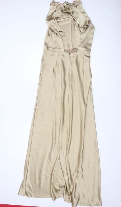 Six Stories Women’s Beige Long Halter Slip Dress UK 14 Elegant Satin