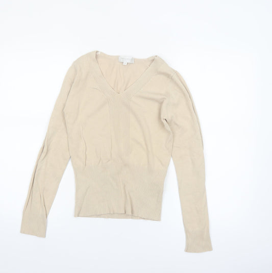 Paramour Collection Women’s Beige V-Neck Slim Knit Jumper Size S