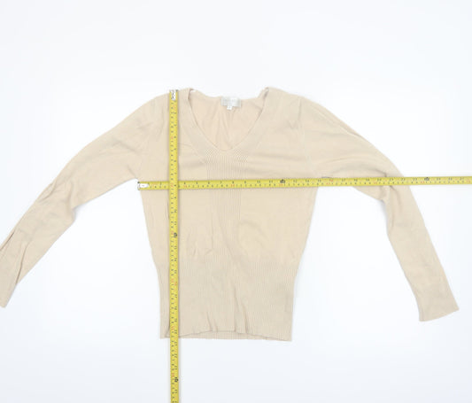 Paramour Collection Women’s Beige V-Neck Slim Knit Jumper Size S