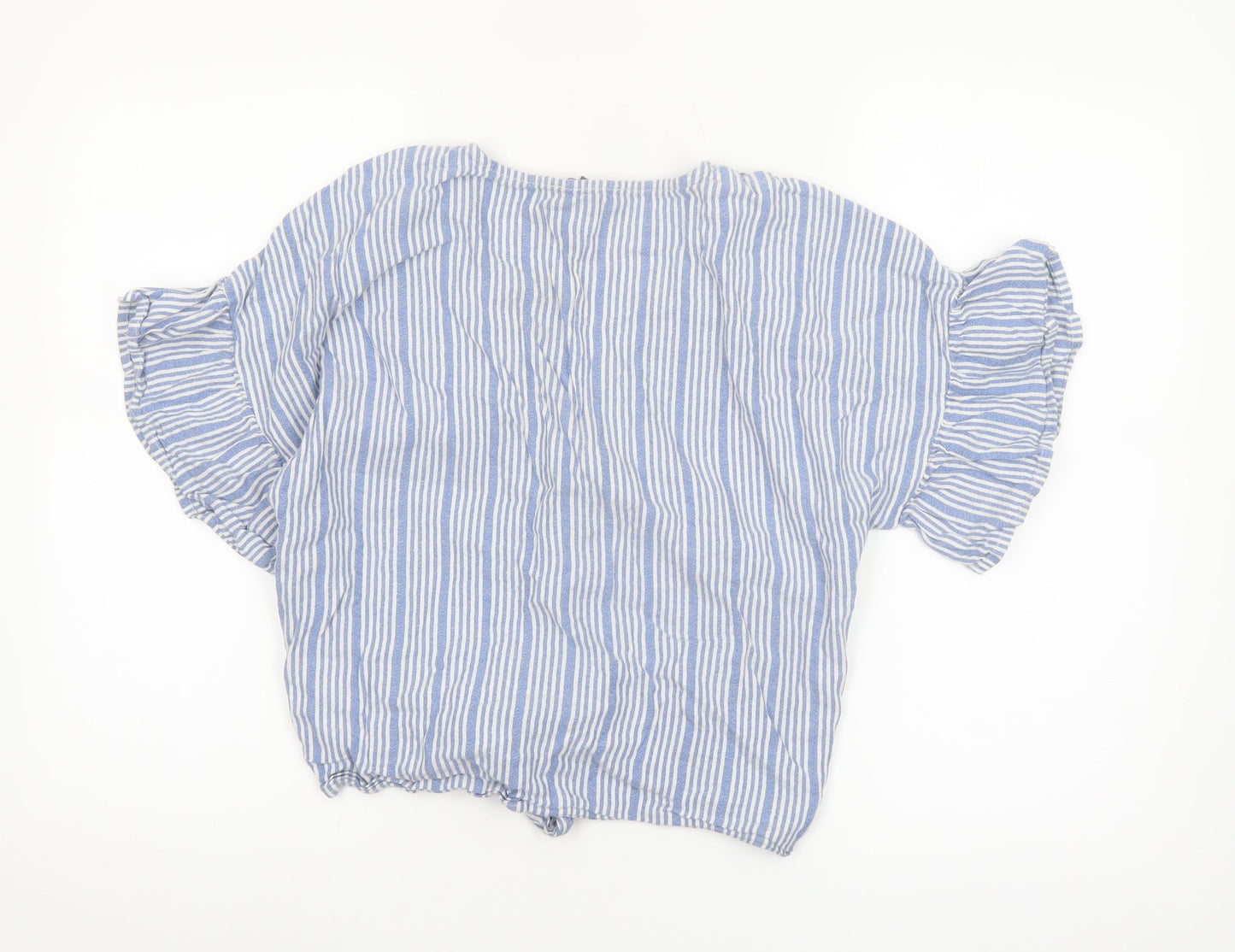 Primark Women's Blue Striped Cropped Blouse Size 14