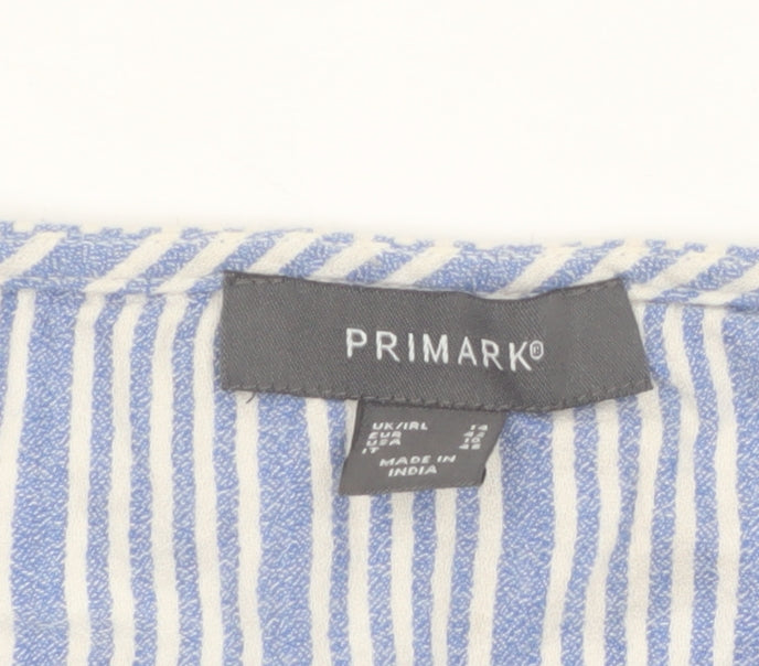 Primark Women's Blue Striped Cropped Blouse Size 14