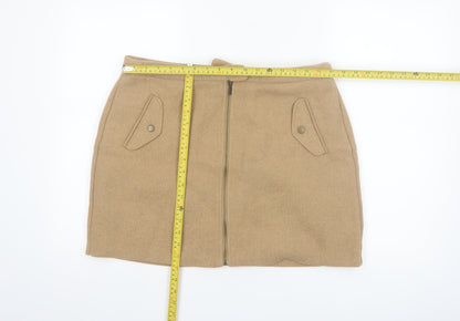 New Look Women's Beige Wool Blend Tweed A-Line Short Skirt Size 16