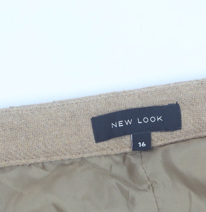 New Look Women's Beige Wool Blend Tweed A-Line Short Skirt Size 16