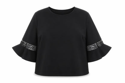 Dunnes Women’s Black Cotton 3/4 Flared Sleeve Blouse Size L