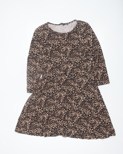 Dorothy Perkins Womens Brown Leopard Print A-Line Dress UK14