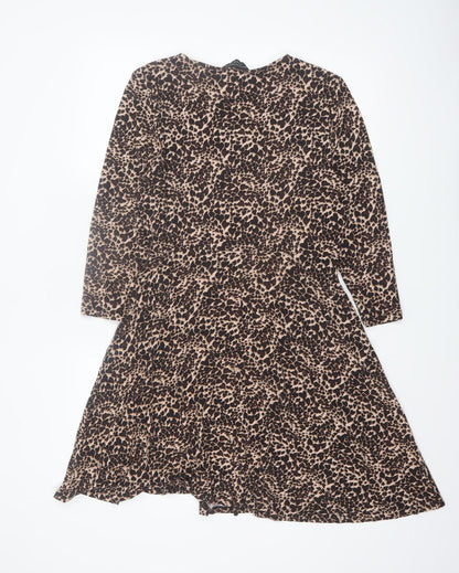 Dorothy Perkins Womens Brown Leopard Print A-Line Dress UK14