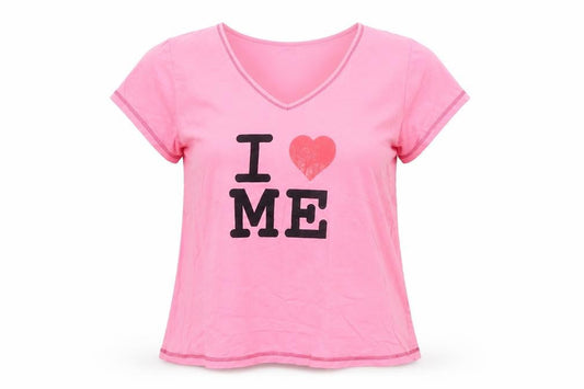 Evans Women’s Pink V-Neck Love Print Cotton T-Shirt Size 22