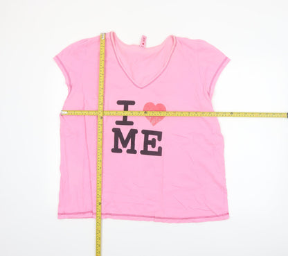 Evans Women’s Pink V-Neck Love Print Cotton T-Shirt Size 22