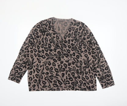 Evans Women Brown Leopard Print V-Neck Acrylic Jumper Size 22/24