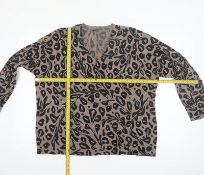 Evans Women Brown Leopard Print V-Neck Acrylic Jumper Size 22/24