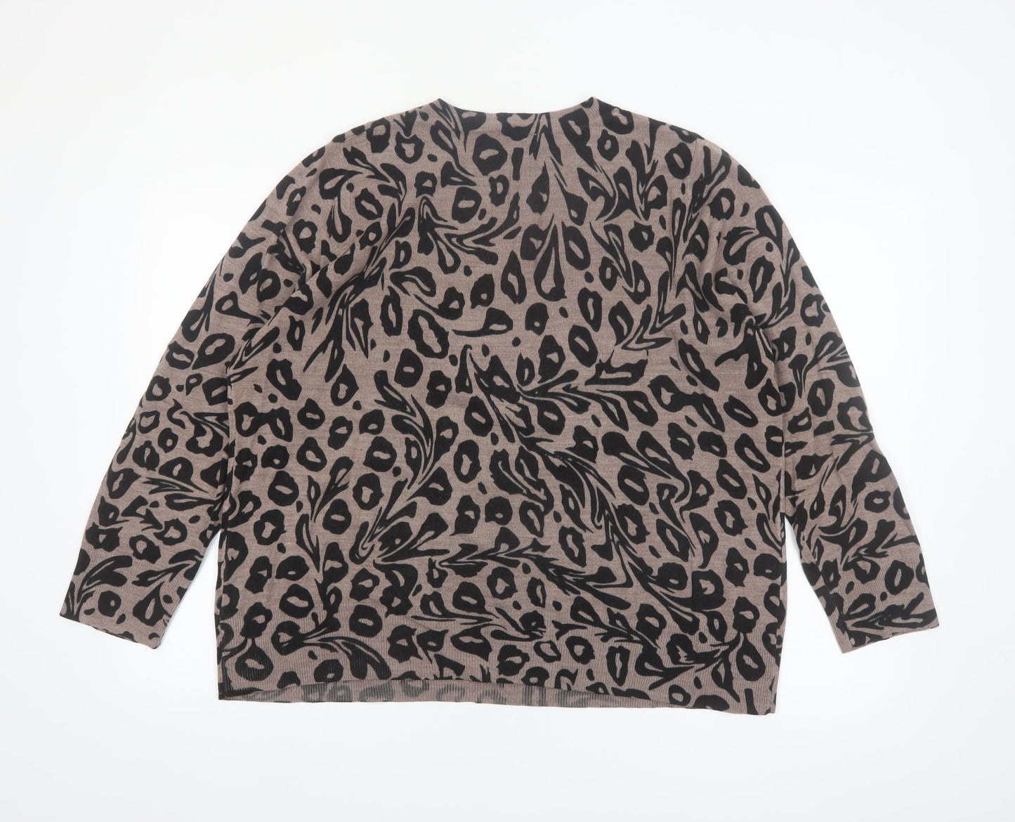 Evans Women Brown Leopard Print V-Neck Acrylic Jumper Size 22/24