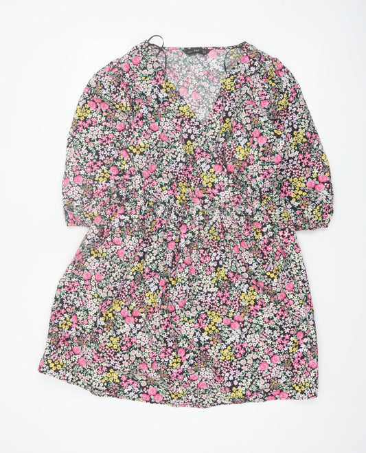 F&F Women's Multicoloured Floral A-Line V-Neck Dress Size 14