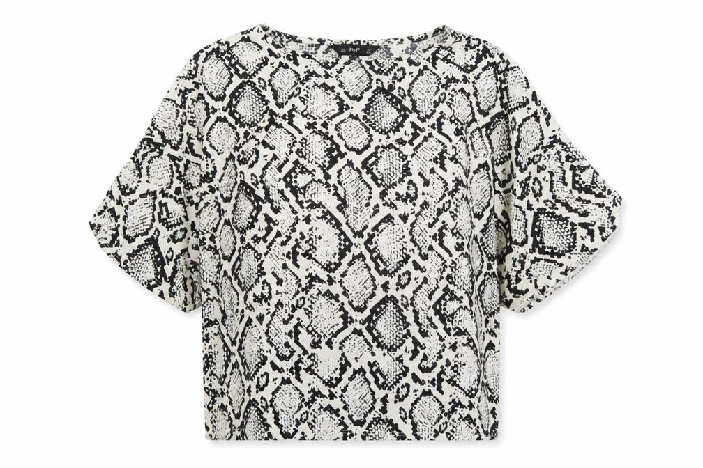 F&F Women’s Black Animal Print Tunic Blouse UK 12 3/4 Sleeve