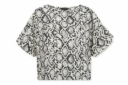 F&F Women’s Black Animal Print Tunic Blouse UK 12 3/4 Sleeve